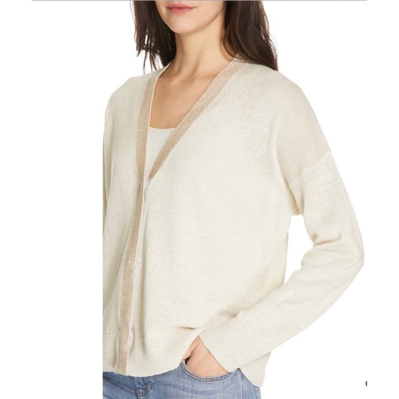 Eileen Fisher Organic Linen Blend V-Neck Cardigan - Picture 4 of 6